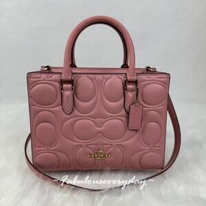 Coach Maggie Small Tote Bag Crossbody Signature Leather Gold/Pink Petal CY670